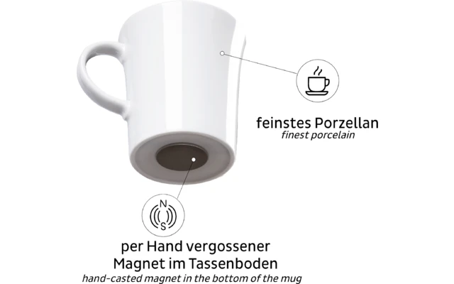 Silwy Tazas De Porcelana Con Asa Magnética JOY OF TRAVEL Juego De 2 Incl. Almohadillas Metálicas De Nano Gel NEGRO - Imagen 2